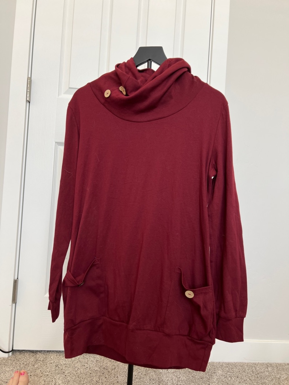 Women's Burgundy Hooded Tunic Sweater